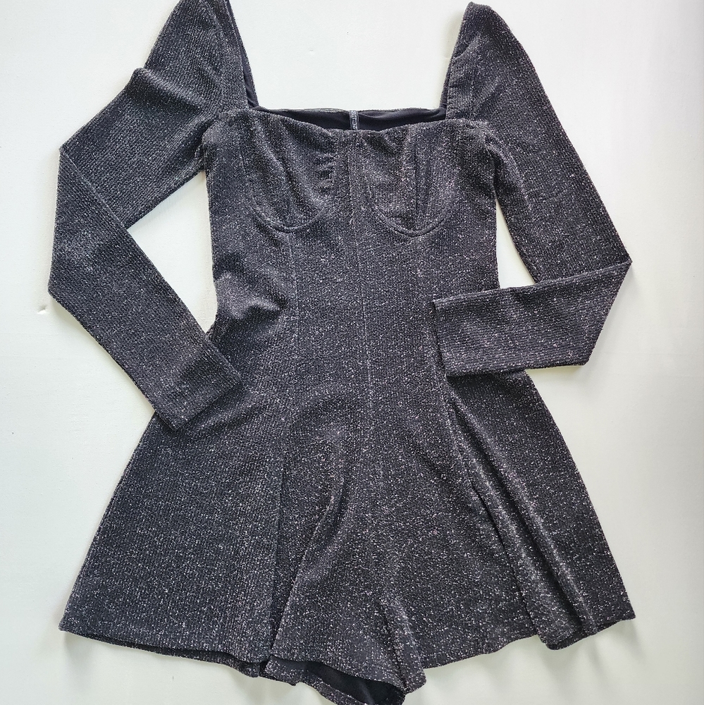 Urban Outfitters Kristi Sparkly Charcoal Gray Metallic Romper - Picture 5 of 6